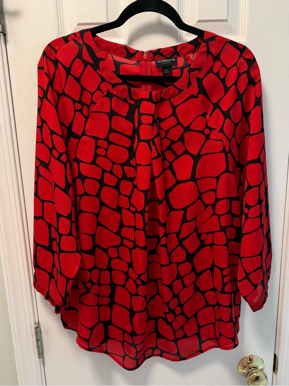 Liz Claiborne Red and Black Geometric Print Blouse
